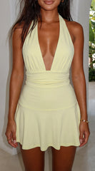 Lirelle Halter Ruffle Romper Dress - Light Yellow