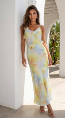 Floravie Watercolor Floral Maxi Dress - Blue Multi