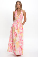 Endira Drop Waist Maxi Dress Floral Pink