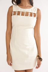 Your Knowing Cut-Out Bead Neckline Mini Dress Cream