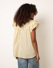 Cotton Embroidery Detail Ruffle Sleeve Top