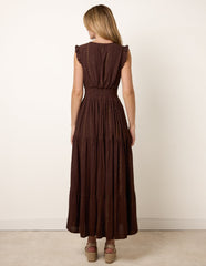 V Neck Tiered Midi Dress