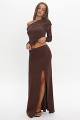 Breonna Front Split Maxi Skirt Chocolate