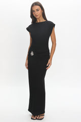 Briona Short Sleeve Buckle Maxi Dress Textured Black