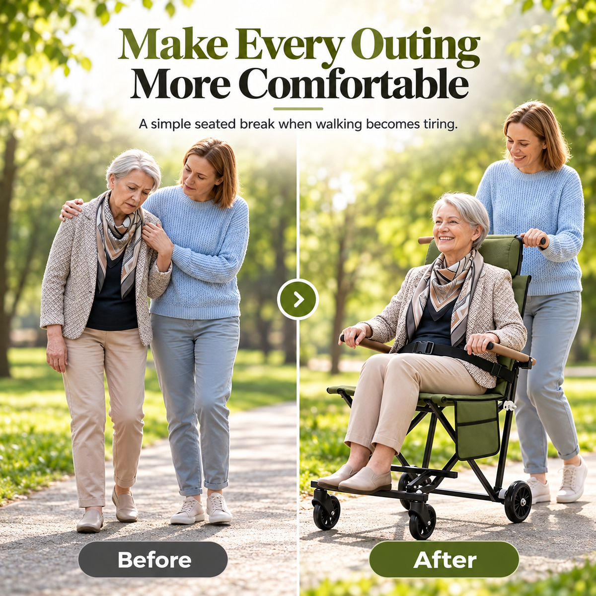 Portable Folding Rest Chair with Wheels & Padded Headrest