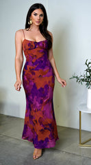 Kaelie Multicolor Chiffon Print Maxi Dress - Purple