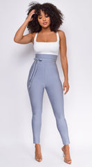 Hara Blue Gray High Waist Belted Bandage Pants