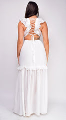 Behati White Ruffle Maxi Dress