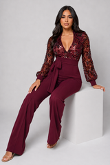 Eve Wine Red Sequin Jumpsuit