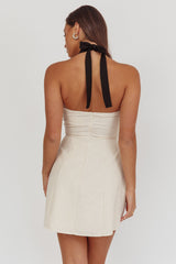 Lady Bow Halterneck Mini Dress Oat