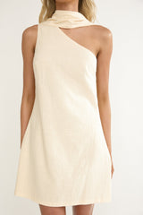 Gizelle One-Shoulder Scarf Mini Dress Oat