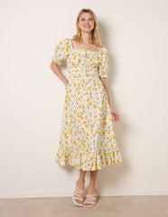 Ditsy Floral Poplin Milkmaid Midi Dress