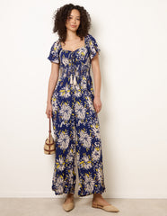 Shirred Waist Wide Leg Jumpsuit