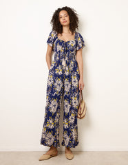 Shirred Waist Wide Leg Jumpsuit
