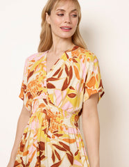 Tropical V Front Shirred Waist Maxi Dress