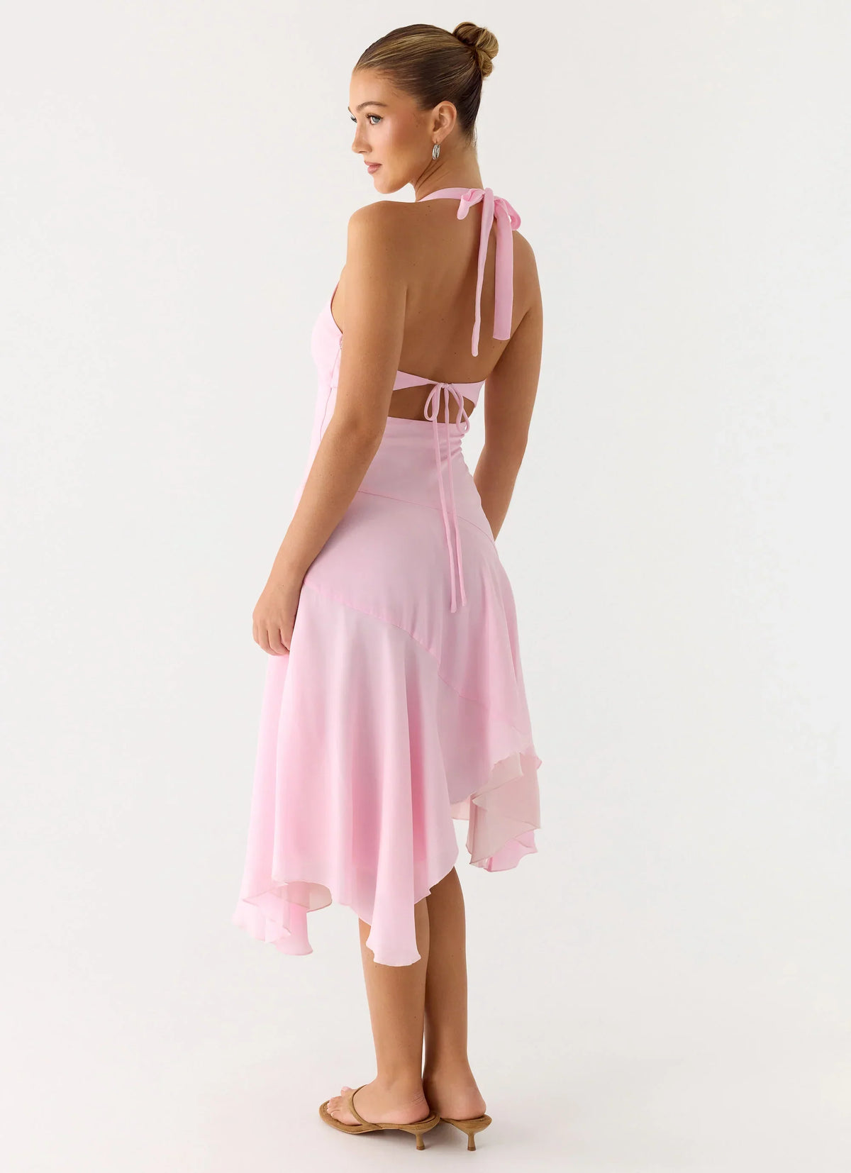 Faelie Halter Neck Asymmetrical Midi Dress - Pink