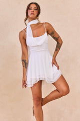 Nocturne Veil Mesh Mini Dress - White