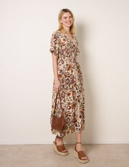 Printed Drawstring Waist Midi Dress