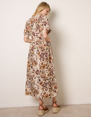 Printed Drawstring Waist Midi Dress