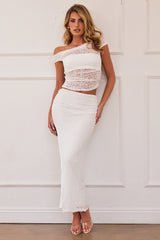 Tropical Beat Lace Midi Skirt - White