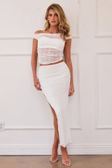 Tropical Beat Lace Midi Skirt - White