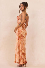 Whispering Garden Flocked Mesh Maxi Dress - Orange