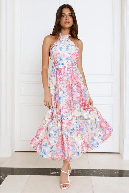 Blossom Mystique Halter Midi Dress Pink