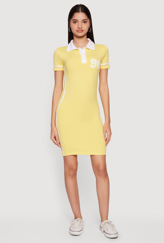 90 Graphic Varsity Stripe Side Polo Dress