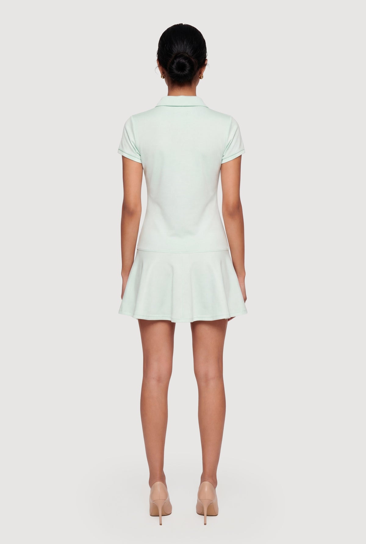 Solid Short Sleeve Polo Skater Dress