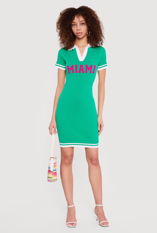 Miami Graphic Polo Sweater Dress