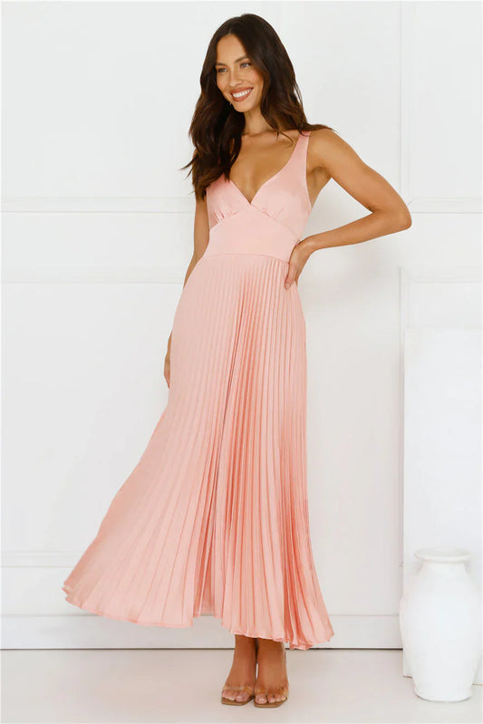 Dream Whispers Pleated Maxi Dress Pink