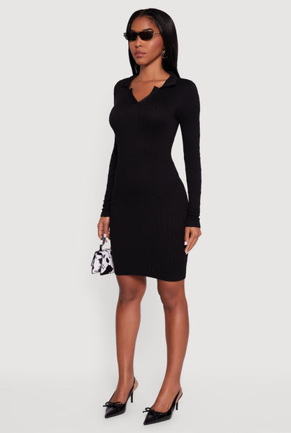 Long Sleeve Mini Polo Sweater Dress