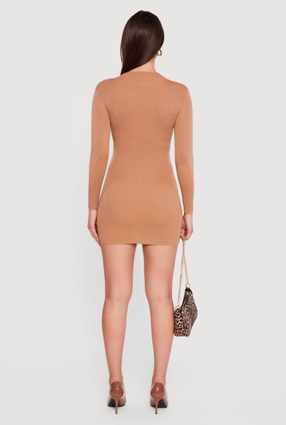 Long Sleeve Mock Neck Mini Sweater Dress