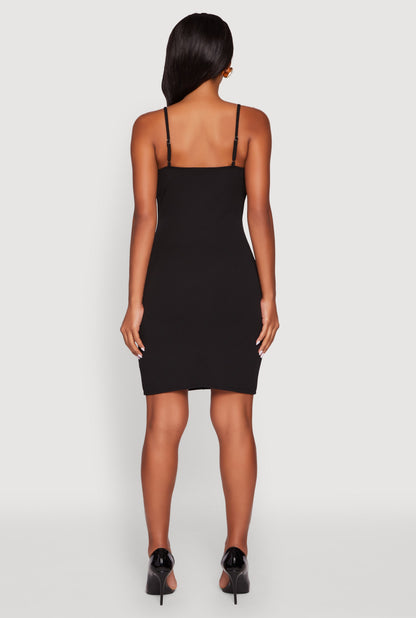 Sleeveless Crepe Knit Mini Dress with Rhinestone Bows