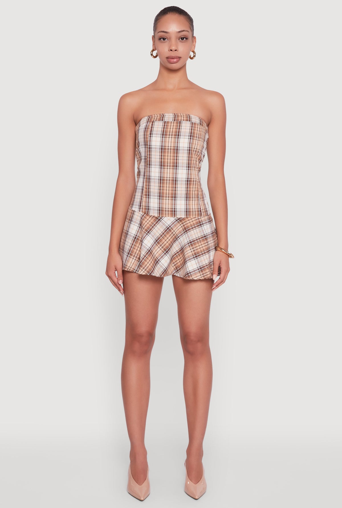 Plaid Strapless Skater Dress