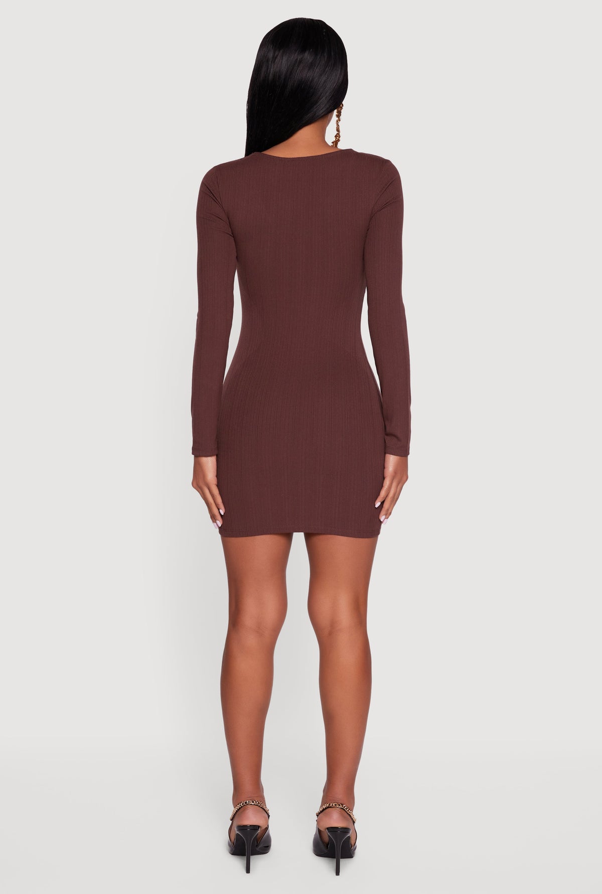 Ribbed Knit Padded Cup Twist Front Dress
