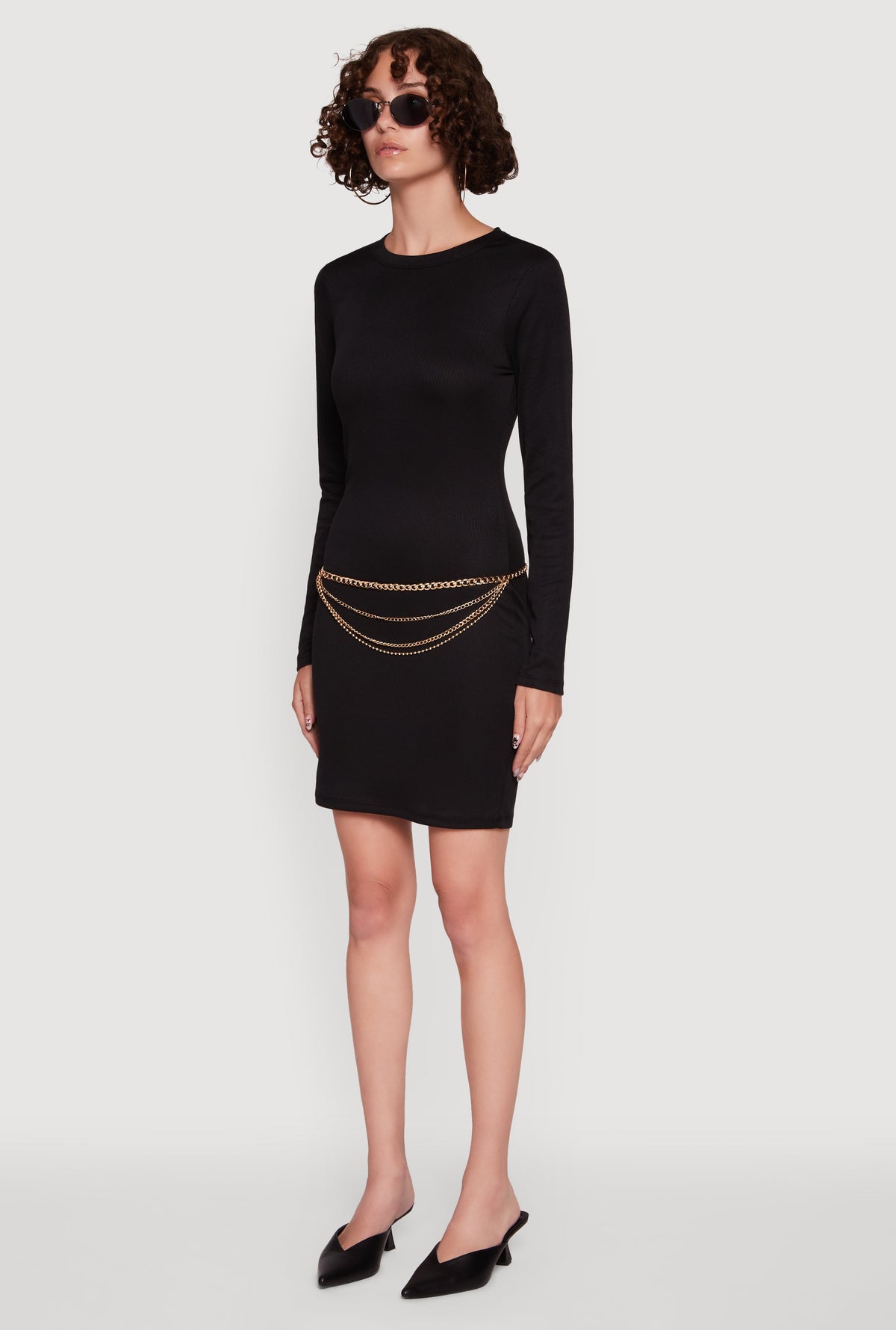 Ribbed Knit Long Sleeve Mini Dress