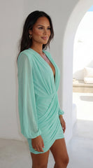 Deniz Surplice Mini Dress - Mint Green