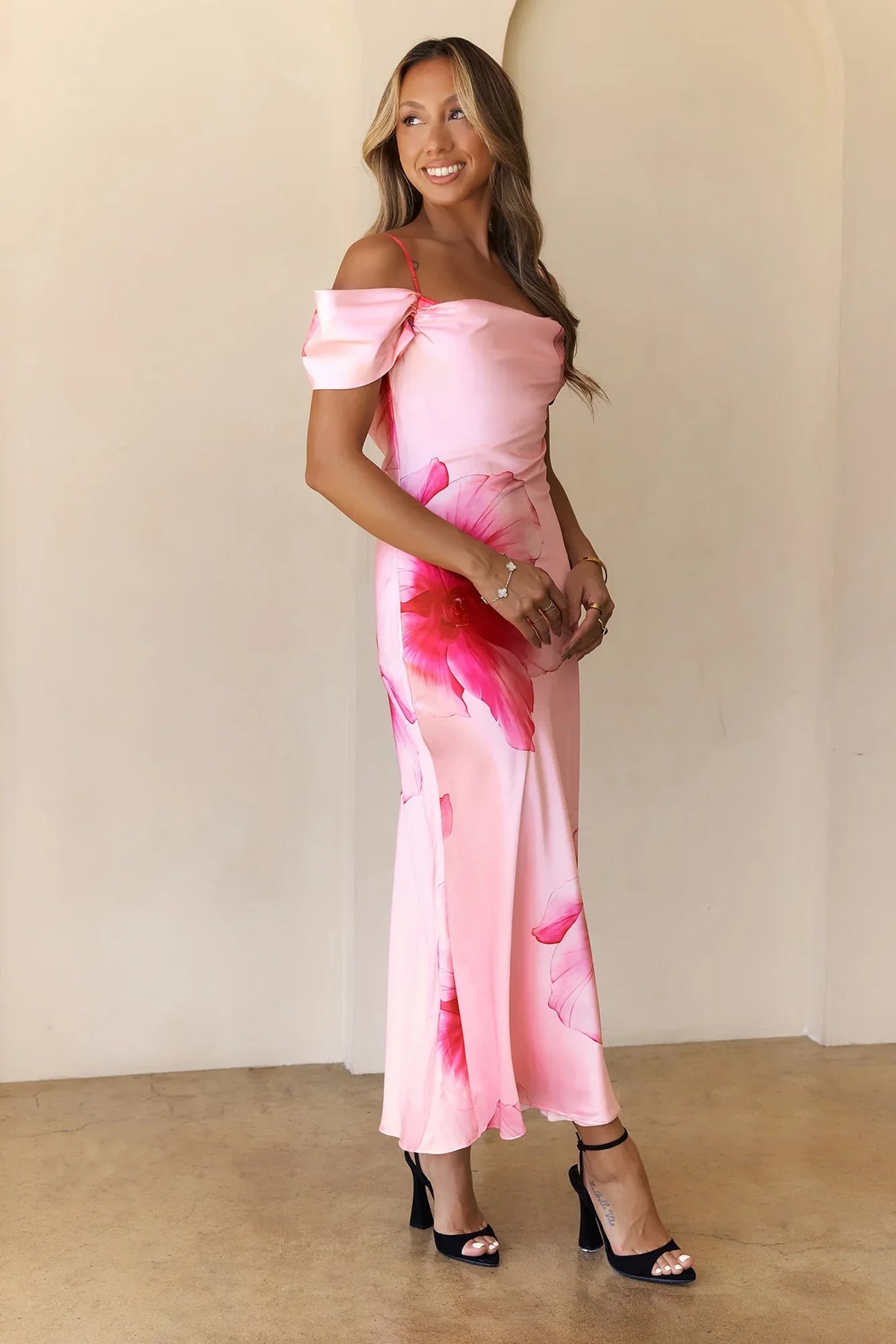 Berry Swirl Satin Maxi Dress Pink