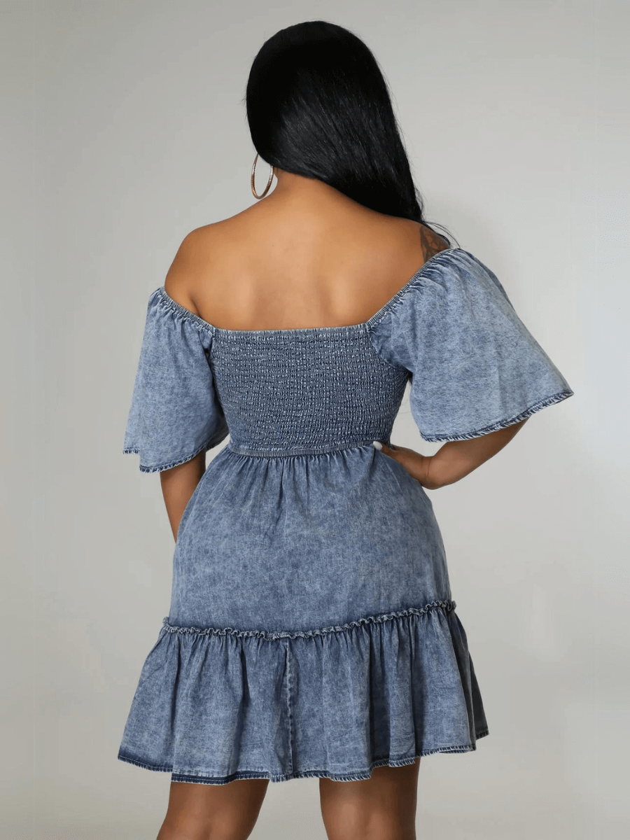 Sonesta Babydoll Denim Mini Dress - Light Wash