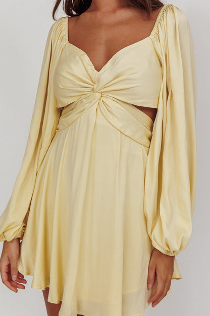Miraya Balloon Sleeve Twist Mini Dress Butter