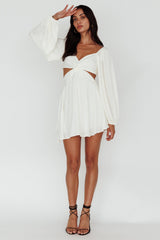 Miraya Balloon Sleeve Twist Mini Dress White