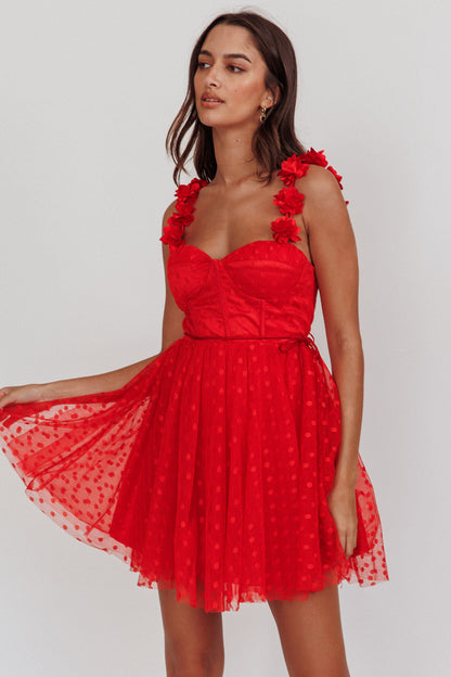 Fairytale Dream Floral Strap Mini Dress Red