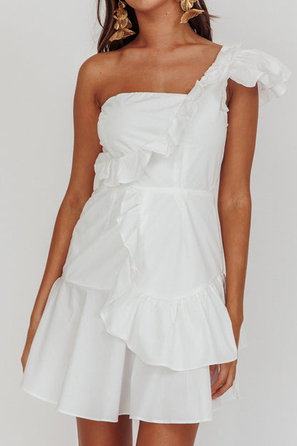 Koko One-Shoulder Ruffle Mini Dress White