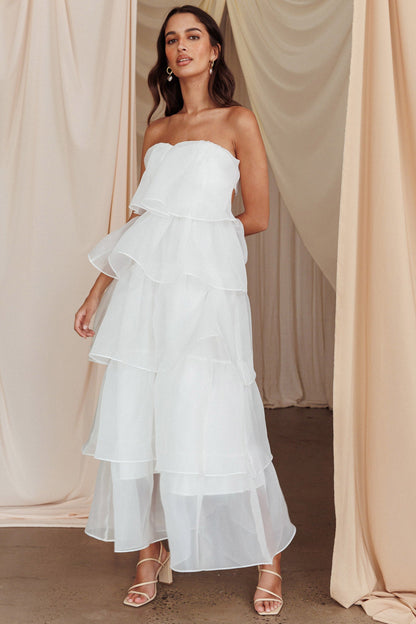 Behati Tiered Layer Midi Dress White