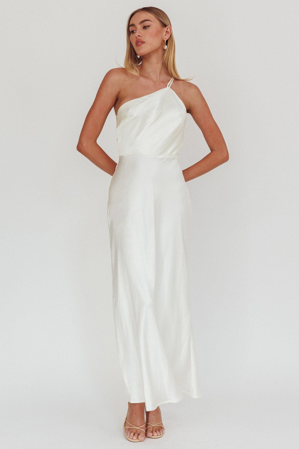 Aubrianna One-Shoulder Strappy Back Dress White