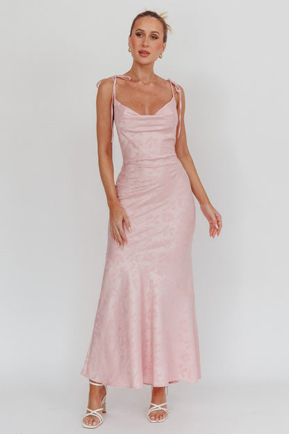 Belonging Cowl Neck Tied Shoulders Maxi Dress Blush