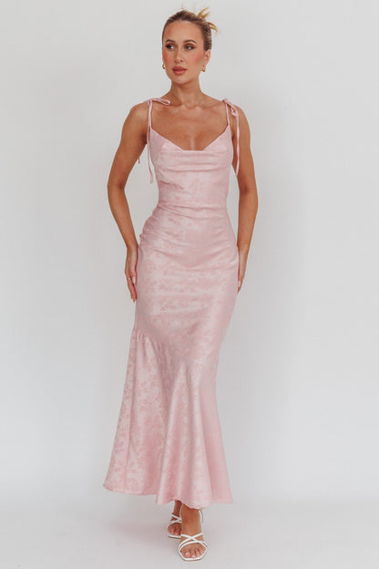 Belonging Cowl Neck Tied Shoulders Maxi Dress Blush
