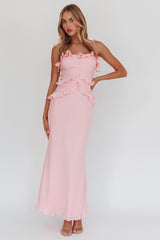 On A Roll Frill Trim Maxi Dress Pink