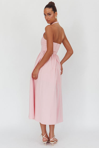 Get My Attention Halterneck Maxi Dress Pink